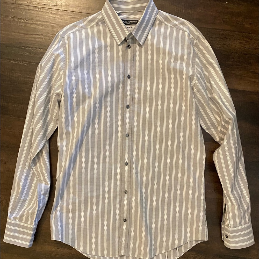 Mens Dolce & Gabbana Martini Long Sleeve Button Up Dress Shirt 15 3/4 40 Stripe